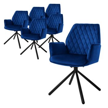 6 Silla Giratoria Ergonómica De Comedor Tapizada Azul Oscuro Ml-design