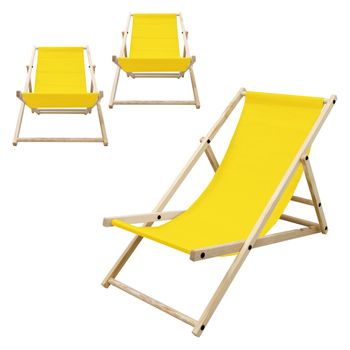 2x Silla De Playa Plegable De Madera Tumbona