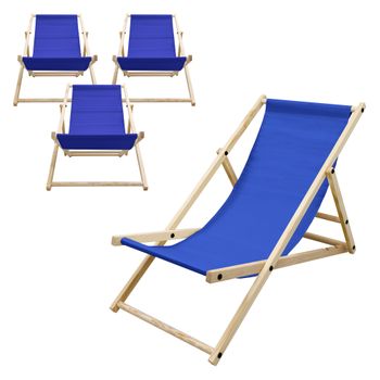 2x Silla De Playa Plegable Madera Tumbona Azul Oscuro