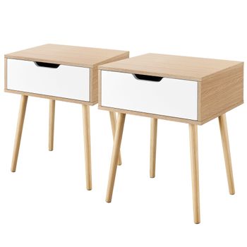 2pcs Mesitas De Noche Con Cajon Mesillas De Noche De Pata Madera Pino