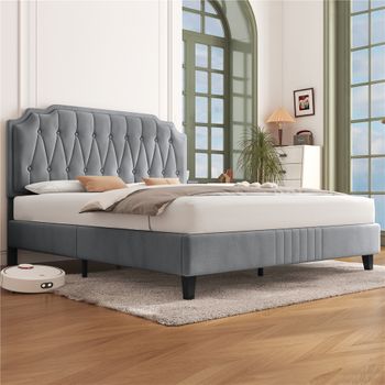 Marco De Cama Con Cabecero Tapizado Cama Matrimonial 160*200cm Gris