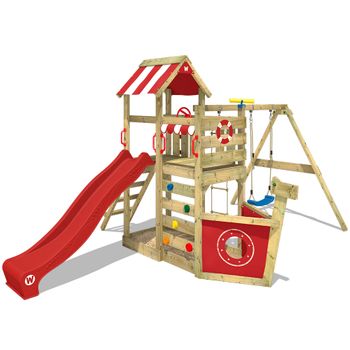 Parque Infantil WICKEY MultiFlyer con Techo de Madera, Columpio y tobogán  Verde, Parque Infantil de Exterior con arenero, Escalera y Accesorios de  Juego para el jardín : : Juguetes y juegos