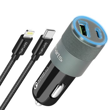 Cargador De Coche Usb 3.0 Usb-c Power Delivery C'ble Lightning 4smarts Gris