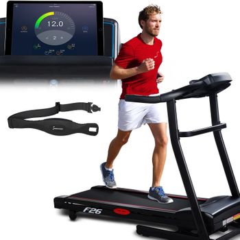 Cinta De Correr Plegable F26 Con Control De Smartphone App + Pulsómetro Pectoral + Mp3 Aux Bluetooth 4 Cv 16 Kmh - Sportstech