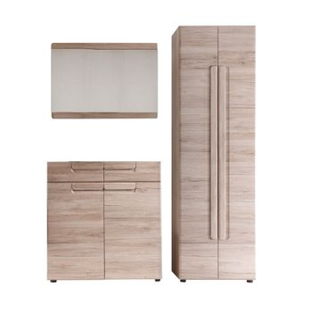 Mueble Recibidor 3 Piezas Roble Claro Con Espejo Aurel 170 170 Cm