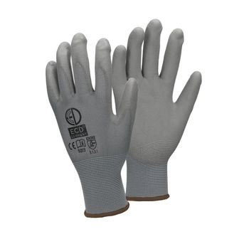 4x Guantes Antideslizantes Pu Talla 9-l, Nylon Gris. Ideal Para Construcción, Mecánicos Y Jardinería