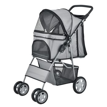 Carrito Para Mascotas  Impermeable Hundebuggy Acero / Poliéster 100x38x80cm - Gris [pro.tec]