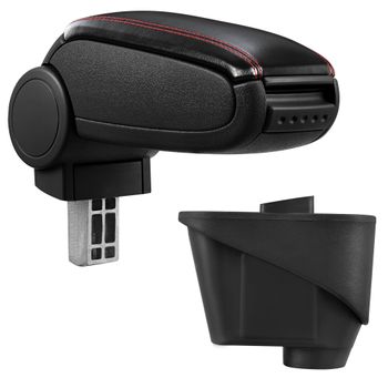 [pro.tec] Reposabrazos Central Para Citroën Ds3 (a Partir De 2010) - Apoyabrazos Con Compartimento - Tapizado - Polipiel - Negro Con Costuras De Color Rojo