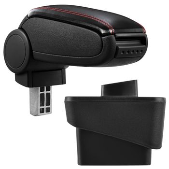 [pro.tec]® Reposabrazos Central Para Audi A1 (8x, A Partir De 2010) - Apoyabrazos Con Compartimento - Tapizado - Polipiel - Negro Con Costuras De Color Rojo