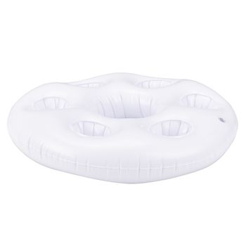 [casa.pro] Colchoneta Bandeja Hinchable De Piscina - Bar Flotante - Con Soporte Para 6 Vasos Y 1 Botella/cubo - Blanco -