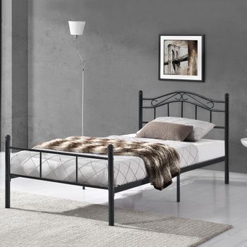 Cama Individual (florenz) Con Cabecero Curvado Y Somier Metal 120x200  - Negro [en.casa]