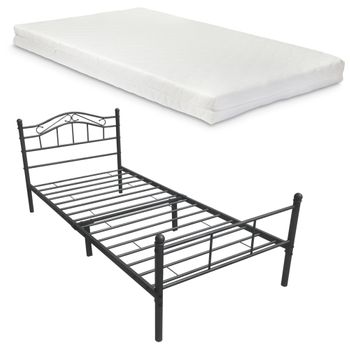 Cama Individual (florenz) Con Cabecero Curvado Y Somier Metal 120x200 -  Negro [en.casa] con Ofertas en Carrefour