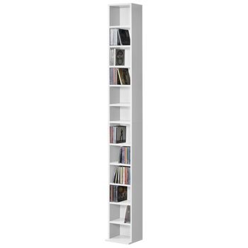 [en.casa] Estante Para Cds - Soporte Para Dvds - 175 X 20 X 20 Cm - Librería Con 12 Compartimientos - Blanco