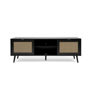 Mueble De Tv Con 4 Puertas Impresión Rejilla Y Negro – 150 Cm - L 150  X A 40  X H 52  Cm