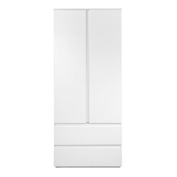 Armario 2 Puertas 2 Cajones Blancos - 80 X 191 X 55 Cm - L 80  X A 55  X H 191  Cm