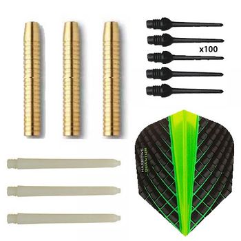 Pack Juego Dardos Eco Brass 2ba Green + 100 Puntas