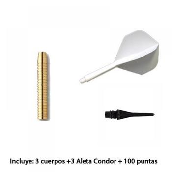 Pack Mg Pro Darts 3 X Cuerpo Latón 7x51 15gr X 3 Plumas Condor + 100 Puntas Micro Harrows Pro