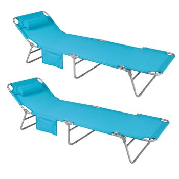 Set De 2 Tumbonas Tumbona Inclinable De Acero Plegable Azul