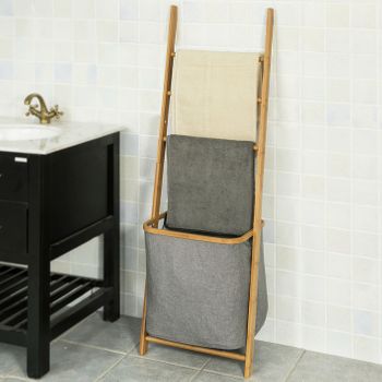 Estantería De Baño Con Cesta Y Tres Toalleros H140 Cm