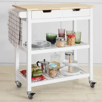 Carrito de cocina Homcom blanco 66x39,5x86,5 cm MDF y madera de  caucho_801-126