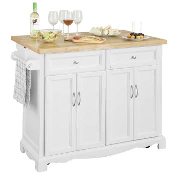 Carrito De Cocina Con Piso De Madera De Caucho Con Tablero Extensible L115 X P46 X H92cm