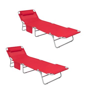 Set De 2 Tumbonas, Tumbona Inclinable De Acero Plegable Con Almohada Playa Piscina