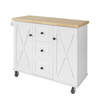 Carrito De Cocina Con 3 Cajones Y 2 Puertas Madera De Caucho Con Tablero 116 * 46 * 93 Cm