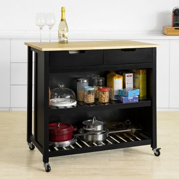 Carrito De Cocina Con 2 Cajones Y 2 Estantes Con Tablero Grande L100 X P60 X H94cm