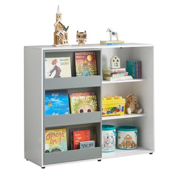 Sobuy Kmb33-w Estantería Infantil Para Guardar Armario Auxiliar Para Niño Con Puertas Correderas Organizador De Juguetes 119 X 39 X 116 Cm Es