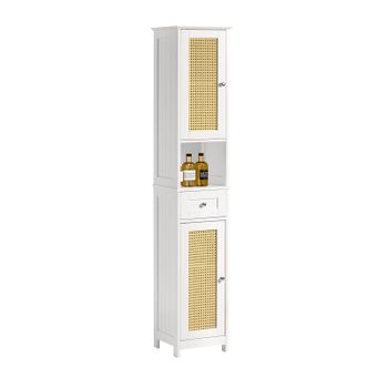 Sobuy Bzr70-w Mueble Columna De Baño Armario Alto Para Baño Con 1 Cajón Y 2 Puertas Blanco 32 X 30 X 170 Cm Es