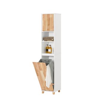 Mueble Columna De Baño Armario Para Baño Alto Estanterías De Baño Con 1 Cesto Para Ropa Sucia, 1 Puerta Y 2 Estantes 31 X 32 X 170 Cm Bzr74-w Sobuy Es