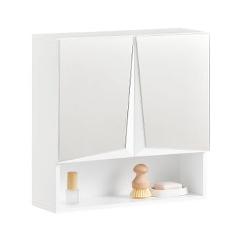 Armario De Pared Con Espejo Mueble Suspendido De Baño Con 2 Puertas De Vidrio Y Estante Blanco 48 X 17 X 48 Cm Bzr94-w Sobuy Es