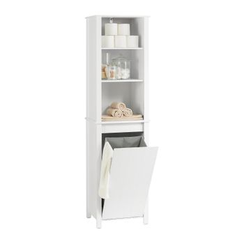 Armario Alto Baño Mueble Columna De Baño Con 3 Estantes Y 1 Cesto 45 X 35 X 171 Cm Blanco Bzr102-w Sobuy Es