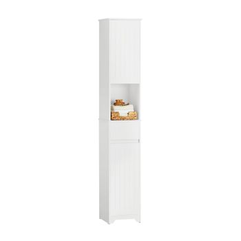 Mueble Columna de baño Armario Alto para baño con 1 Cajón y 2 Puertas  Blanco 32 x 30 x 170 cm BZR70-W SoBuy ES