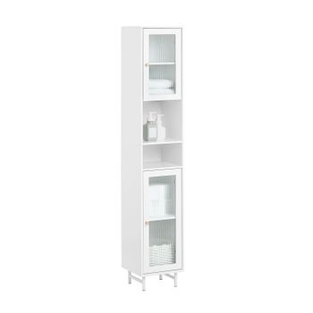 Armario Alto De Baño Columna De Baño Con 2 Estantes Y 2 Puertas De Vidrio 30 X 30 X 171 Cm Bzr118-w Sobuy Es