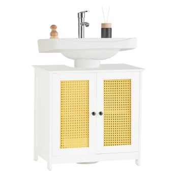 Armario Lavabo Con Pie Mueble Para Debajo Del Lavabo Fregadero Armario De Baño Con 2 Estantes Y 2 Puertas Blanco Y Amarillo 60 X 35 X 58 Cm Bzr72-ii-w Sobuy Es