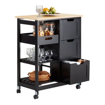 Carro De Almacenamiento Mueble Auxiliar Cocina Carrito De Servir Con 3 Cajones 2 Estantes Y 1 Bandeja Extraíble Negro Fkw79-sch Sobuy Es