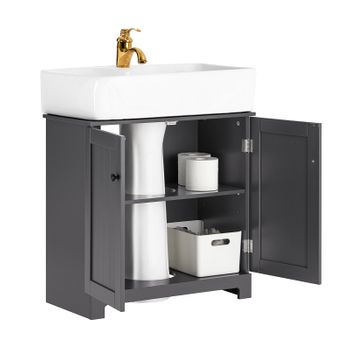 Mueble Para Debajo Del Lavabo Armario De Baño De Suelo Con 1 Estante Y 2 Puertas 60 X 30 X 60 Cm Bzr18-ii-dg Sobuy Es