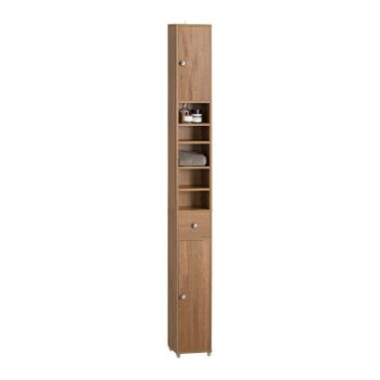 Mueble Columna De Baño Armario Para Baño Alto Estanterías De Baño Con 5 Estantes Abiertos 2 Puertas Y 1 Cajón 20 X 20 X 180 Cm Marrón Bzr34-pf Sobuy Es