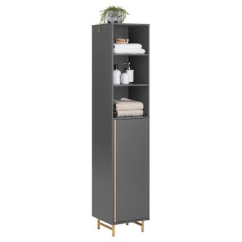 Armario Alto De Baño Mueble Baño Auxiliar Columna De Baño Con 1 Puerta Y 3 Estantes Abiertos 35 X 35 X 170 Cm Gris Bzr130-hg Sobuy Es