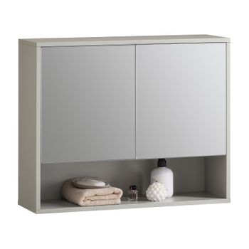 Armario De Pared Con Espejo Mueble Suspendido De Baño Con 2 Puertas De Vidrio Y Estante Gris 60 X 20 X 49,5 Cm Bzr134-ng Sobuy Es