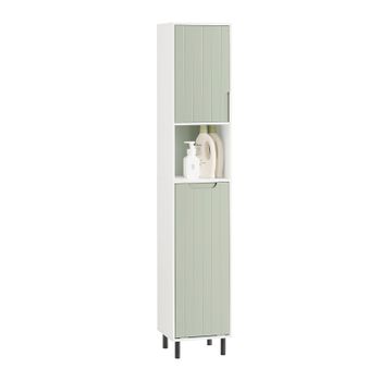 Mueble Columna De Baño Con 1 Cesto Para Ropa Sucia Armario Alto Para Baño Estanterías De Baño Con 1 Puerta Y 3 Estantes 31 X 30 X 167 Cm Verde Bzr137-gr Sobuy Es