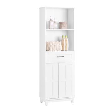 Armario Alto De Baño Mueble Baño Auxiliar Columna De Baño Con 2 Puertas 2 Estantes Abiertos Y 1 Cajón Blanco 56 X 30 X 165 Cm Bzr141-w Sobuy Es