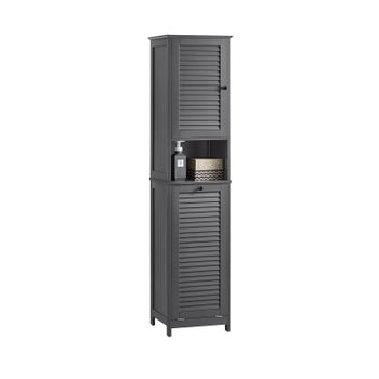 Mueble Columna De Baño Con 1 Cesto Para Ropa Sucia Armario Alto Para Baño Con 1 Puerta Y 3 Estantes Gris 40 X 38 X 170 Cm Bzr124-dg Sobuy Es