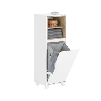 Armario De Suelo Para Baño Con 2 Estantes Abiertos Mueble Columna De Baño Con 1 Cesto Para Ropa Sucia 35 X 30 X 105 Cm Blanco Bzr146-w Sobuy Es