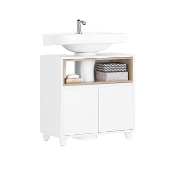 Mueble Para Debajo Del Lavabo Fregadero Armario De Baño De Suelo Con 2 Puertas Y 1 Estante Abierto Blanco 60 X 30 X 61 Cm Bzr148-w Sobuy Es