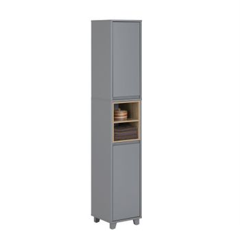 Armario De Suelo Para Baño Con 2 Compartimentos Abiertos Mueble Columna De Baño Con 2 Puertas Y 5 Estantes 30 X 30 X 170 Cm Gris Bzr147-dg Sobuy Es