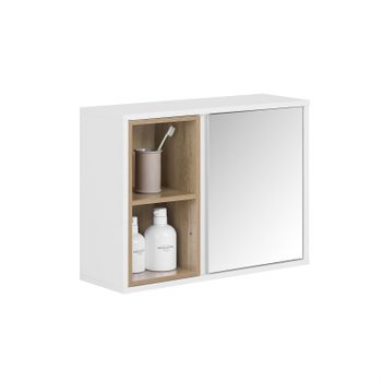 Armario De Pared Para Baño Con Espejo Armario De Almacenamiento Con 1 Puerta Y 2 Compartimentos Abiertos Blanco 60 X 20 X 45 Cm Bzr149-w Sobuy Es