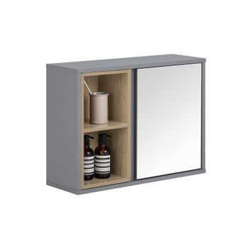 Armario De Pared Para Baño Con Espejo Armario De Almacenamiento Con 1 Puerta Y 2 Compartimentos Abiertos Gris 60 X 20 X 45 Cm Bzr149-dg Sobuy Es