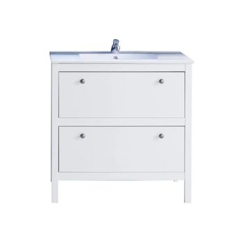 Mueble Bajo Lavabo Con 2 Cajones, Melamina Blanca Leone 81 Cm